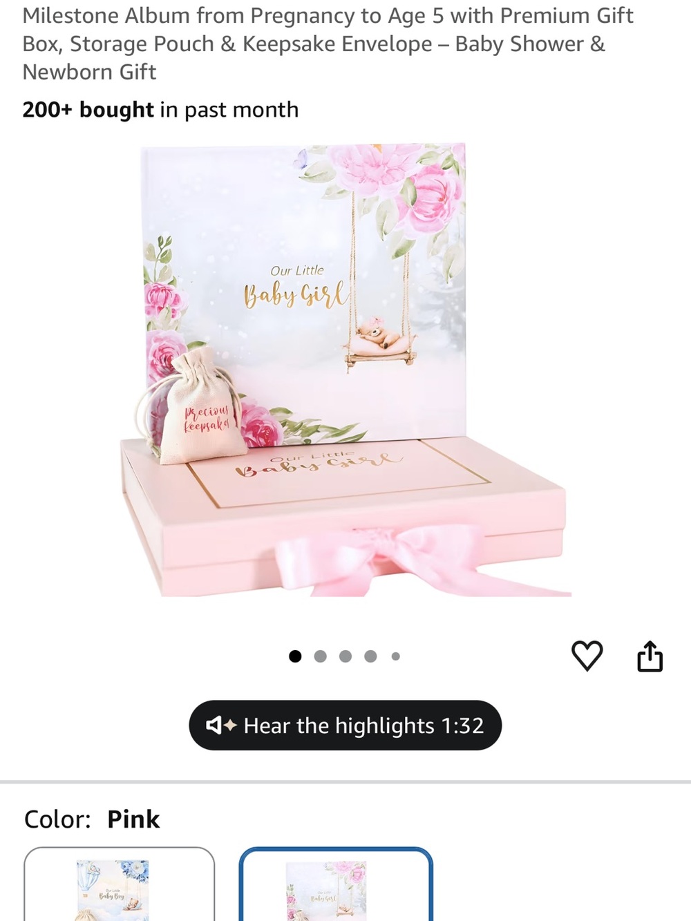 Our Little Baby Girl Milestone Album & Keepsake Gift Set - Pink